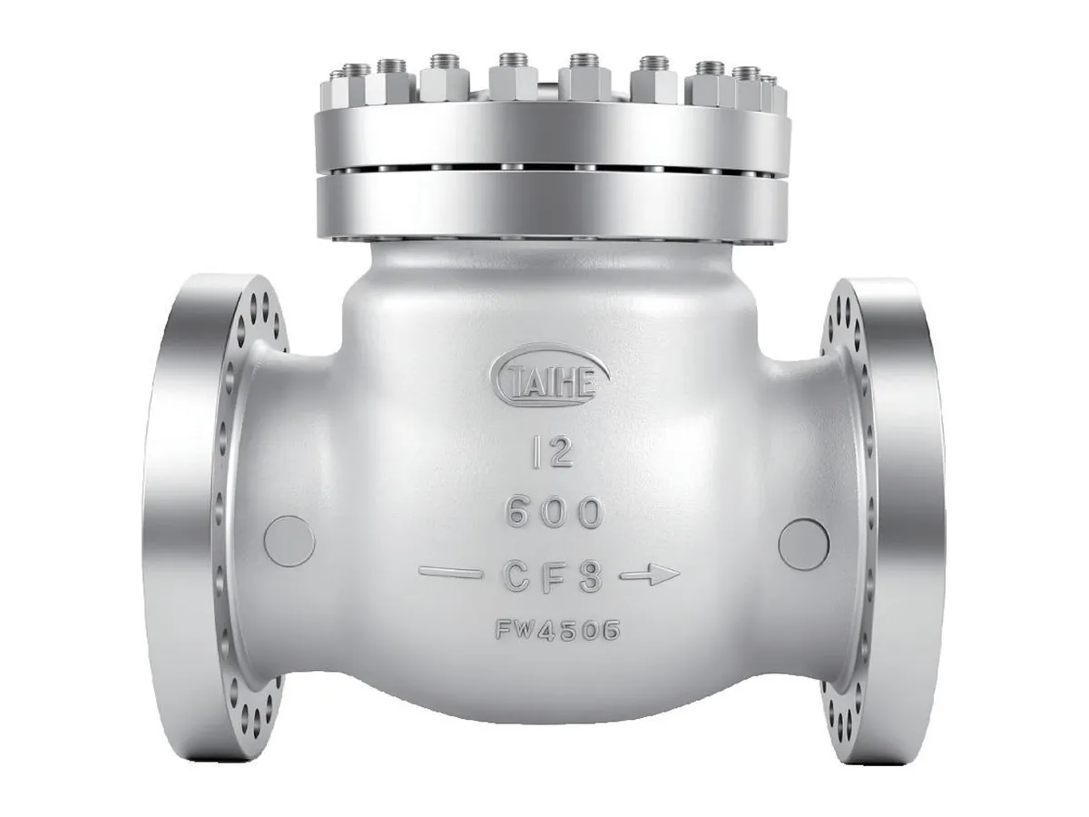 Cryogenic check valve — bolted-bonnet body with flow arrow, 12 inch Class 600