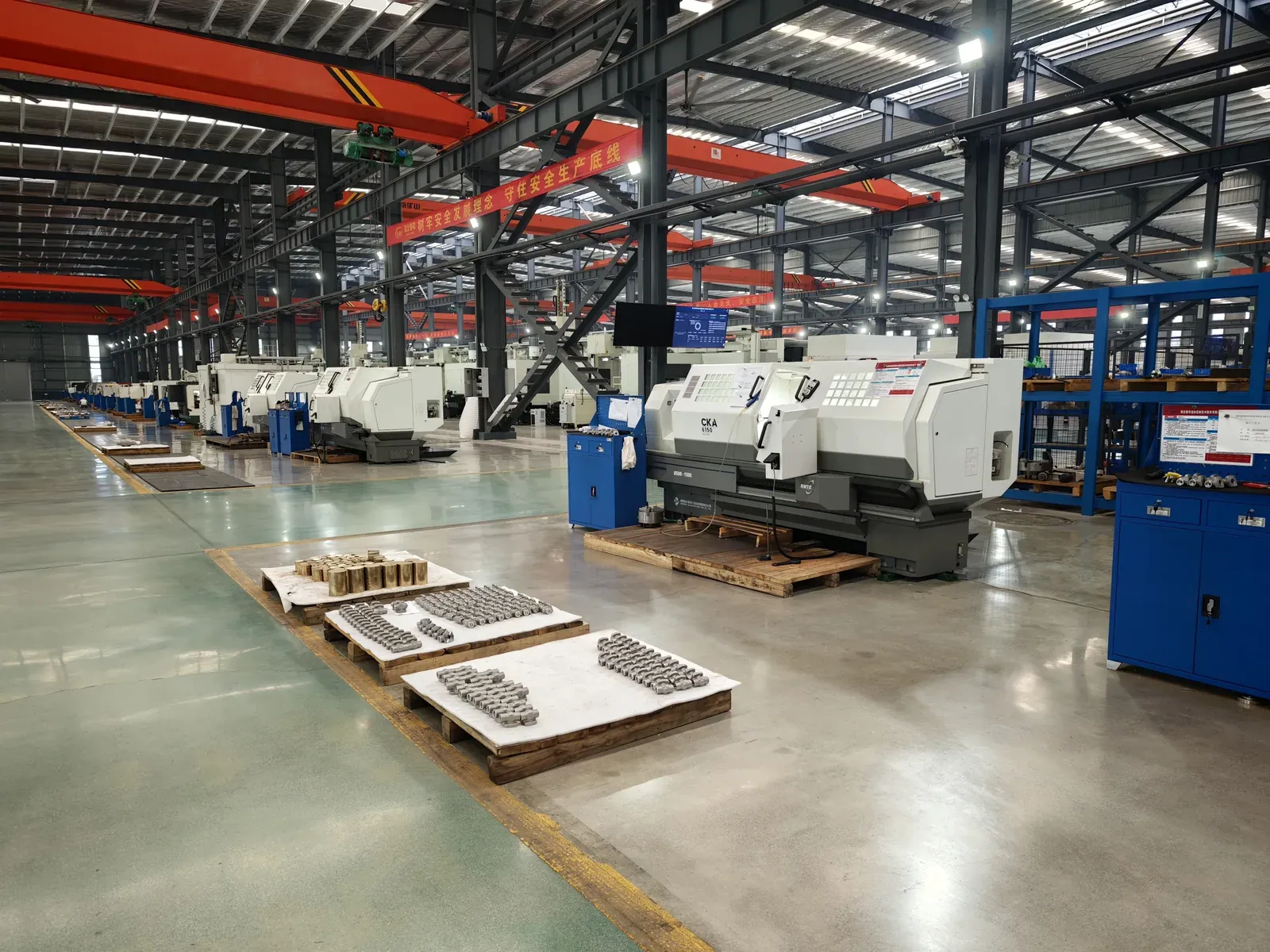 CNC workshop bay with palletised castings