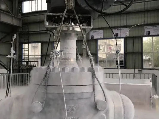 Large-bore valve frosting over during liquid-nitrogen spray testing